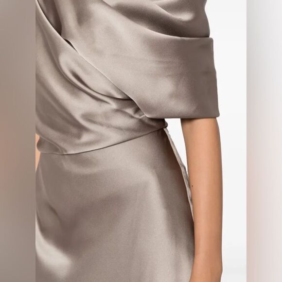 Amsale NWT Draped Pencil Midi Dress in Mocha Size 4 - Picture 6 of 10